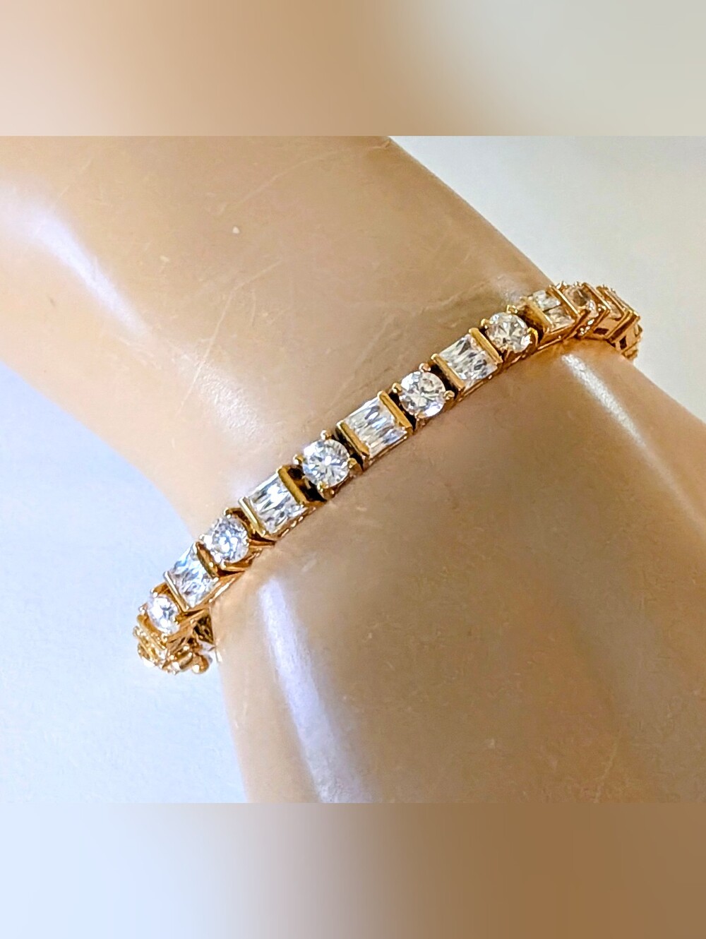 18K Vermeil Sterling Silver Brilliant C.Z.  Tennis Bracelet 7" Signed DBK